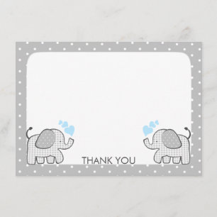 Gingham Elephant Baby Boy Twins Thank you Card