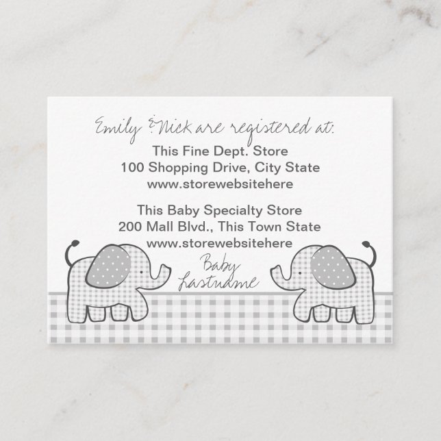 Gingham Elephant Gift Registry Card (Front)