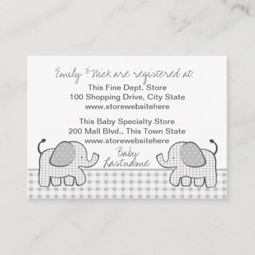 Gingham Elephant Gift Registry Card Business Card Templates