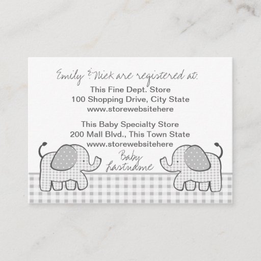 Customizable Gingham Elephant Gift Registry Card Business Card Templates