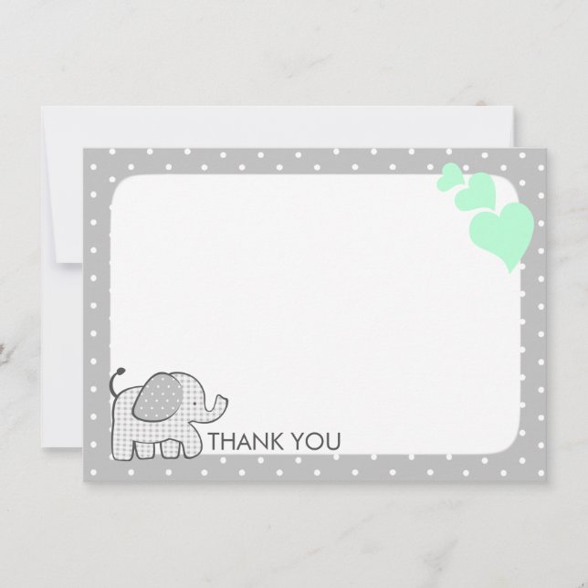 Gingham Elephant Mint Green Baby Thank you (Front)