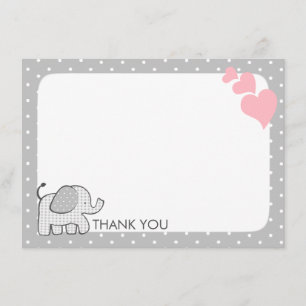 Gingham Elephant Pink Baby Thank you