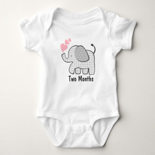 Gingham Elephant Two Months Baby Bodysuit