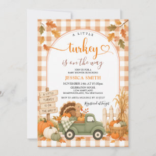 Gingham Fall A Little Turkey Baby Shower Invitation