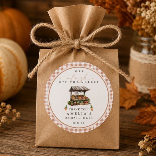 Gingham Fall Fresh Off The Market Bridal Shower Classic Round Sticker