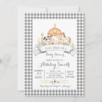 Gingham farm baby shower invitation