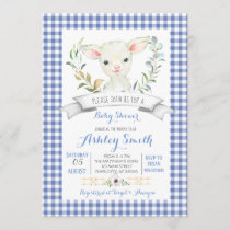 Gingham farm sheep baby shower invitation