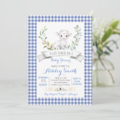 Gingham farm sheep baby shower invitation (Standing Front)