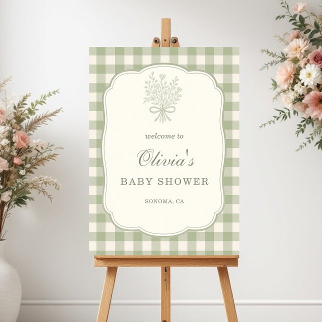 Gingham Floral Bow Baby Shower Welcome Sign (Creator Uploaded)