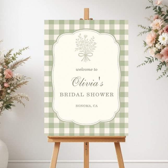 Gingham Floral Bow Bridal Shower Welcome Sign (Creator Uploaded)