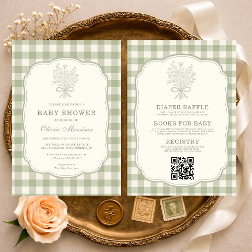 Classic Gingham Neutral Gingham or plaid baby shower invitation