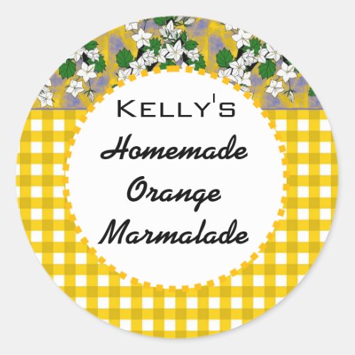 Gingham floral orange marmalade label