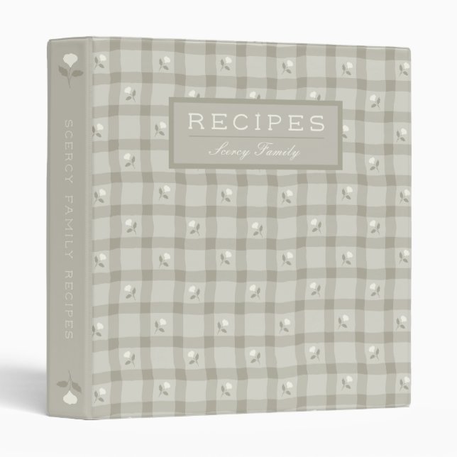 Gingham Floral Personalized Family Recipe Binder (Front/Spine)