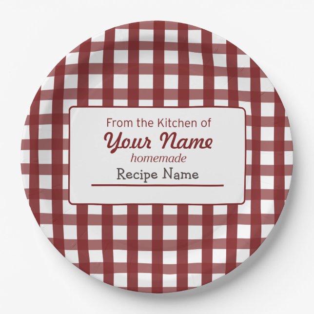 Gingham Food  Label Paper Plates (Front)