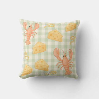 Gingham Foodie Fun Crabs, Crayfish, Cheese, Noodle Throw Pillow