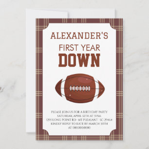 Gingham Football 1st Birthday Party Invitation