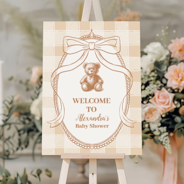 Gingham French Teddy Bear Baby Shower Foam Board (Creator Uploaded)