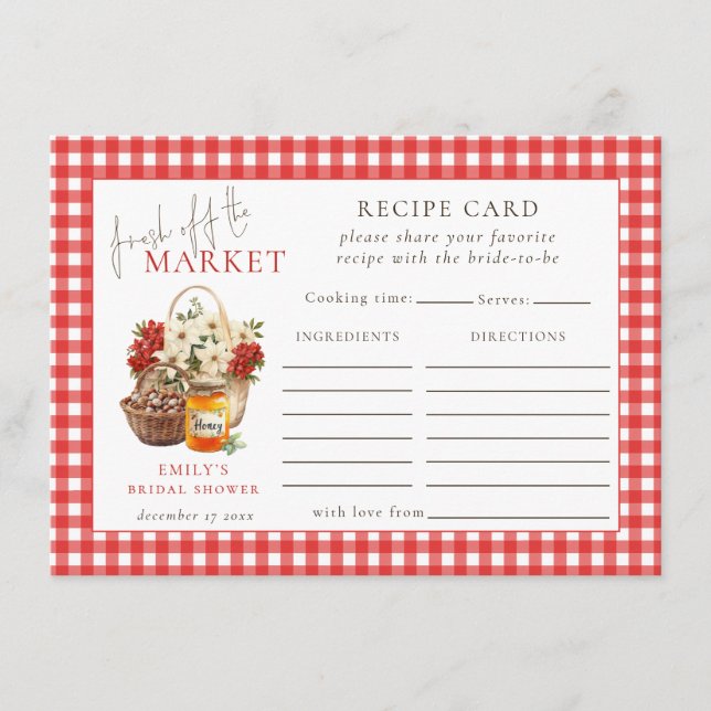 Gingham Fresh Off Market Bridal Shower Recipe Card (Front)