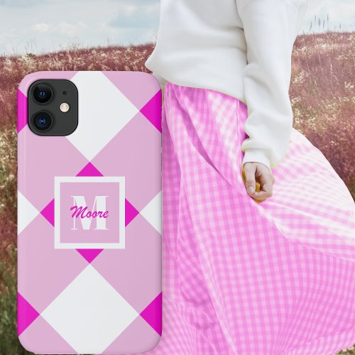 Gingham _ Fuchsia Pink and Pastel Pink Phone Case