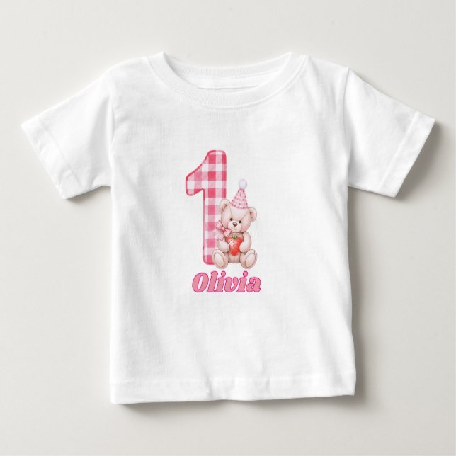 Gingham Giggles & Teddy Cuddles! Baby T-Shirt (Front)