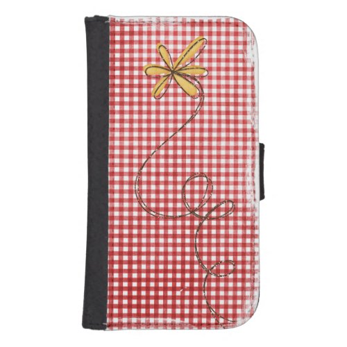 Gingham Glitter Flower Phone Wallet