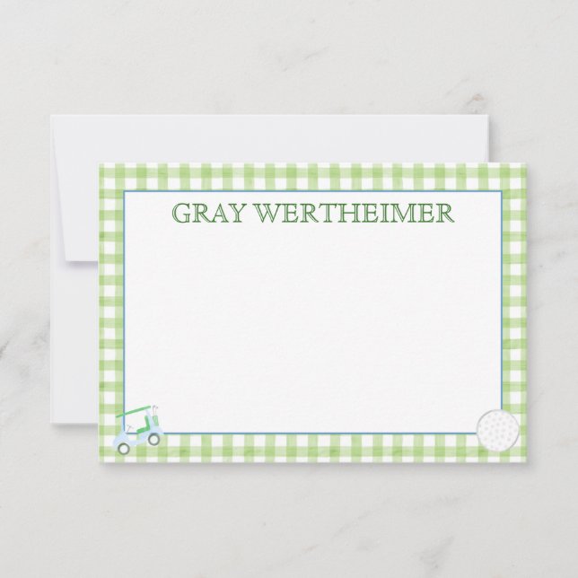 Gingham Golf Stationery Thank You Card (Front)