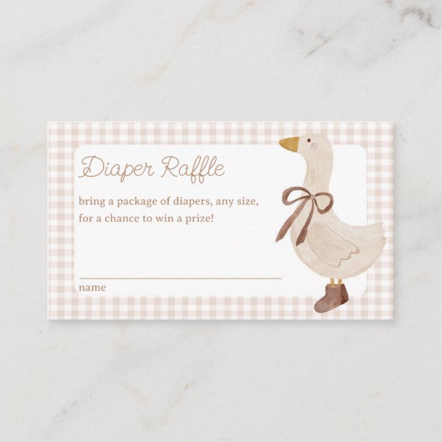 Gingham Goose Baby Shower Diaper Raffle Card (Front)