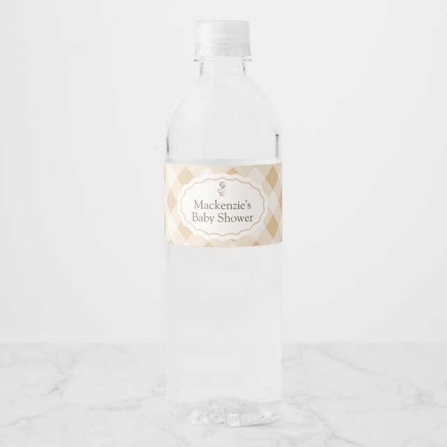 Gingham Goose Baby Shower Water Bottle Label (Front)