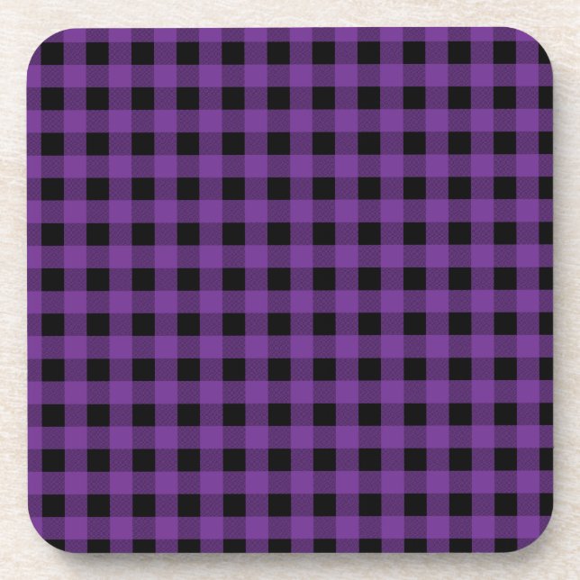 Gingham Grape and Black Beverage Coaster (Front)
