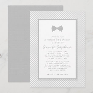Gingham gray bow tie virtual baby shower invitation