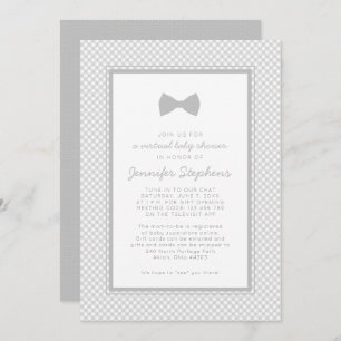 Gingham gray bow tie virtual baby shower invitation