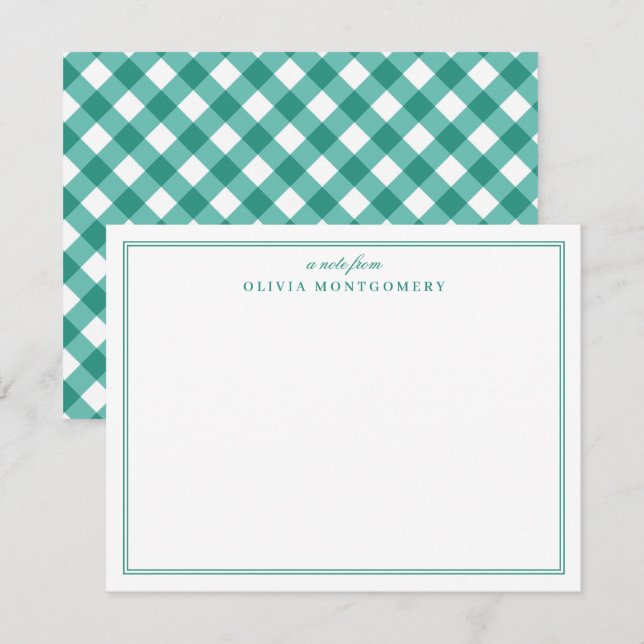 Gingham Green and White Personal Note Card (Front/Back)