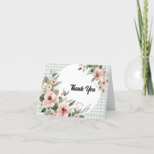 gingham green boho bride weddings Bridal Shower Letterpress Thank You Card