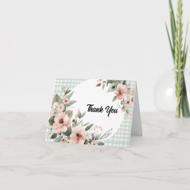 gingham green boho bride weddings Bridal Shower Letterpress Thank You Card (Front)