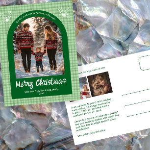 Gingham Green Christmas Custom Arch 3 Photo  Holiday Postcard