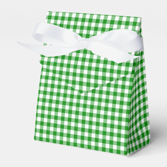 Gingham-Green-Favor Box, Tent Favor Boxes (Front Side)