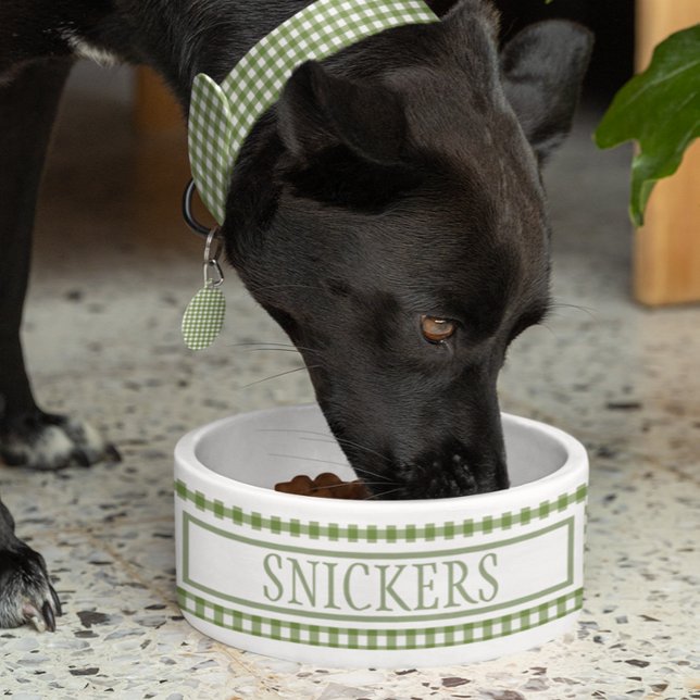 Gingham green Plaid Personalized Name  Bowl (Creator Uploaded)