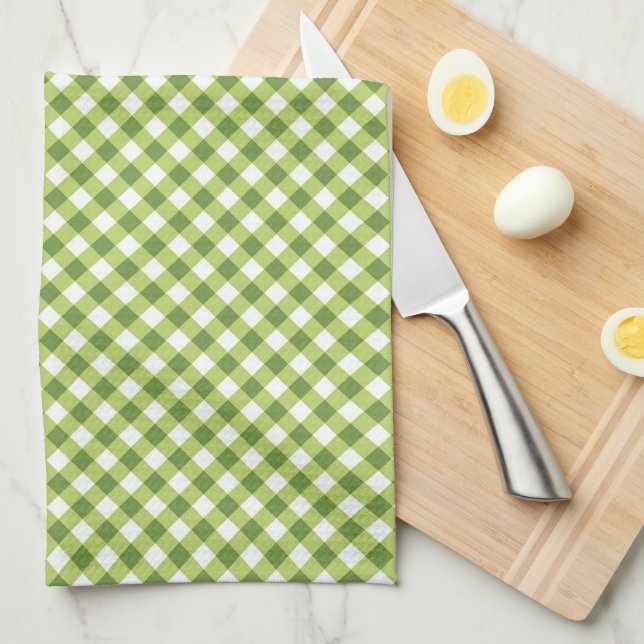 Gingham Green White Simple Kitchen Towel (Quarter Fold)