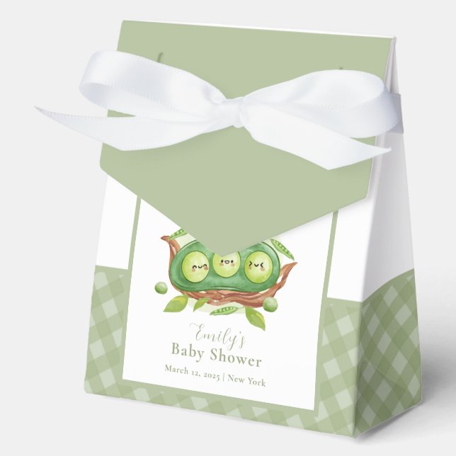 Gingham Greenery Sweet Pea In Pod Baby Shower Favor Boxes (Front)