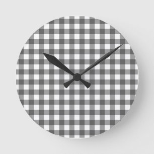 Gingham grey classic top choice round clock