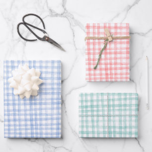 Gingham Hand-Drawn Modern Cute Christmas Preppy Wrapping Paper Sheets