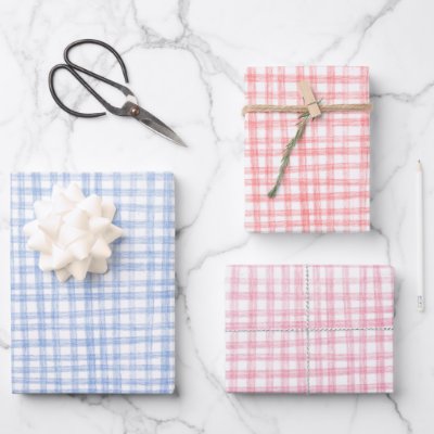 Gingham Hand-Drawn Modern Cute Christmas Preppy Wrapping Paper Sheets