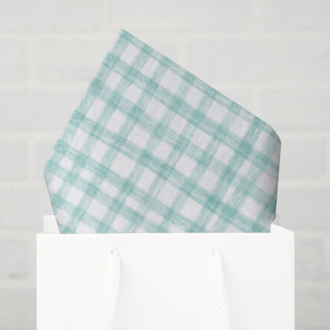 Gingham Hand-Drawn Modern Cute Green White Preppy Tissue Paper (Gift Bag)