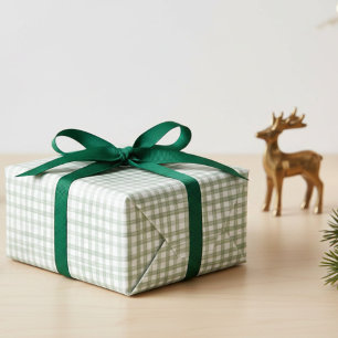 Gingham Hand-Drawn Modern Cute Green White Preppy Wrapping Paper Sheets