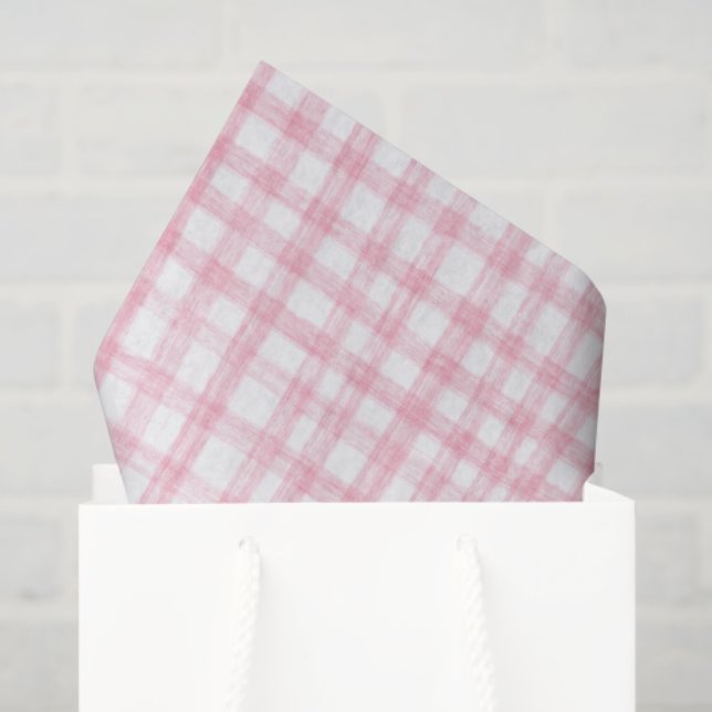 Gingham Hand-Drawn Modern Cute Pink White Preppy Tissue Paper (Gift Bag)