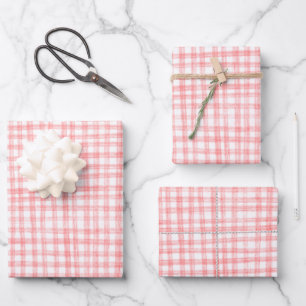 Gingham Hand-Drawn Modern Cute Red White Picnic Wrapping Paper Sheets