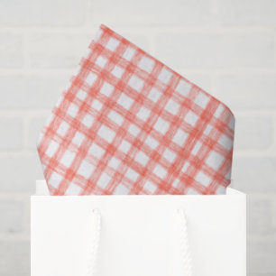 Gingham Hand-Drawn Modern Cute Red White Preppy Tissue Paper