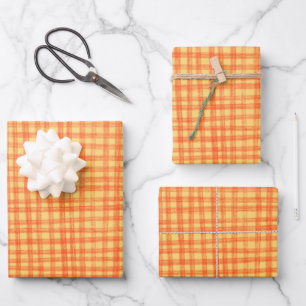 Gingham Hand-Drawn Modern Cute Red Yellow Preppy Wrapping Paper Sheets