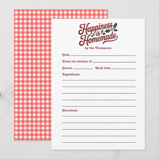 Gingham Happiness is Homemade Holiday Recipe Card (Front/Back)
