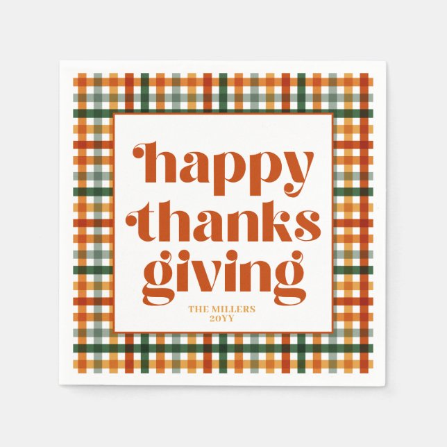 Gingham Happy Thanksgiving Napkins (Front)